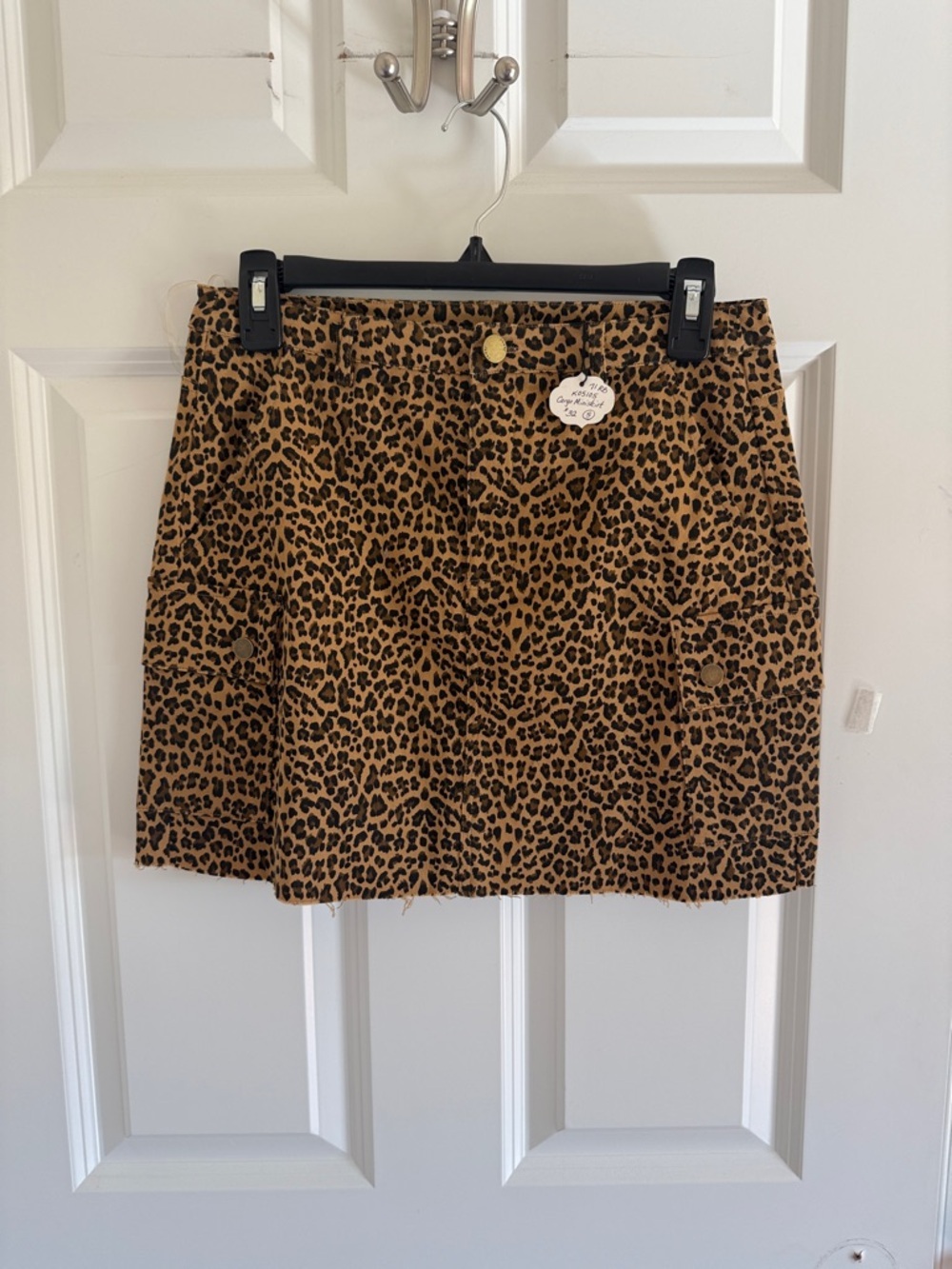 NWT Kori America Leopard Print Cargo Mini Skirt - Brown/Black Size Small